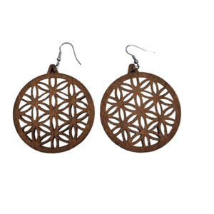 Boho round wooden earring